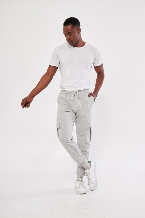 Nasa Baskılı Kargo Cepli Gri Eşofman Altı