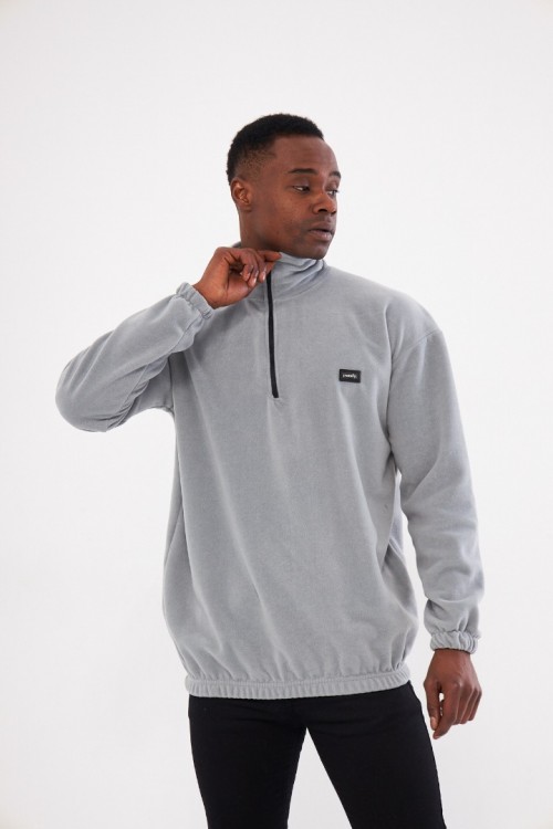 Erkek Oversize Gri Polar Sweatshirt